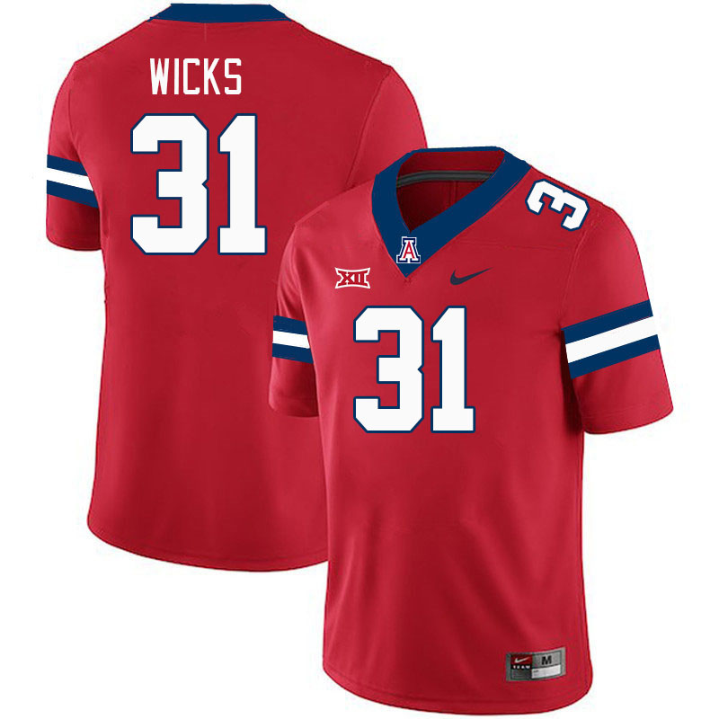 Men #31 Kaden Wicks Arizona Wildcats Big 12 Conference College Football Jerseys Stitched-Red